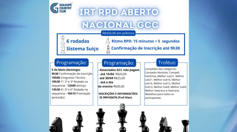 Guaxupé Country Club está com inscrições abertas para Torneio Nacional de xadrez