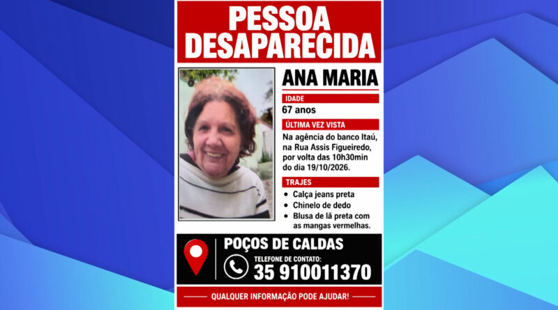 Polícia Civil procura idosa desaparecida em Poços de Caldas